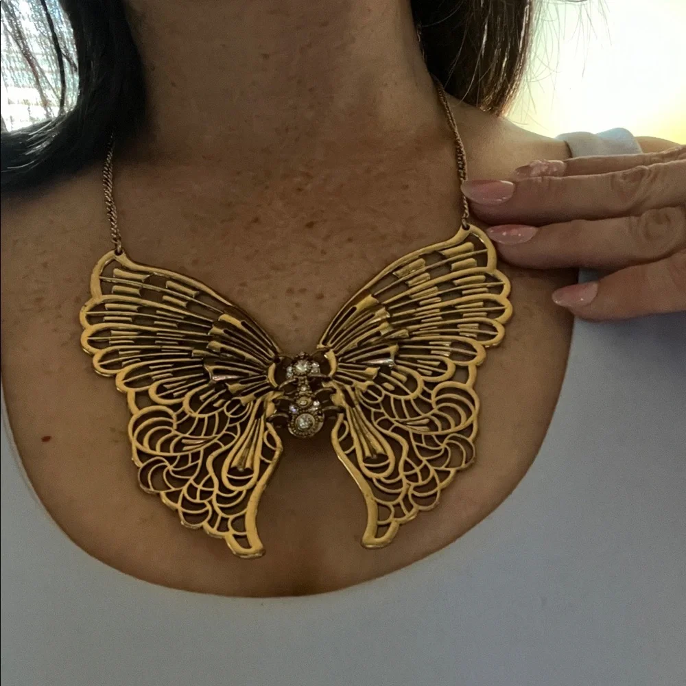 Articulated Butterfly Necklace in Antiqued Gold - Picture 2 of 16